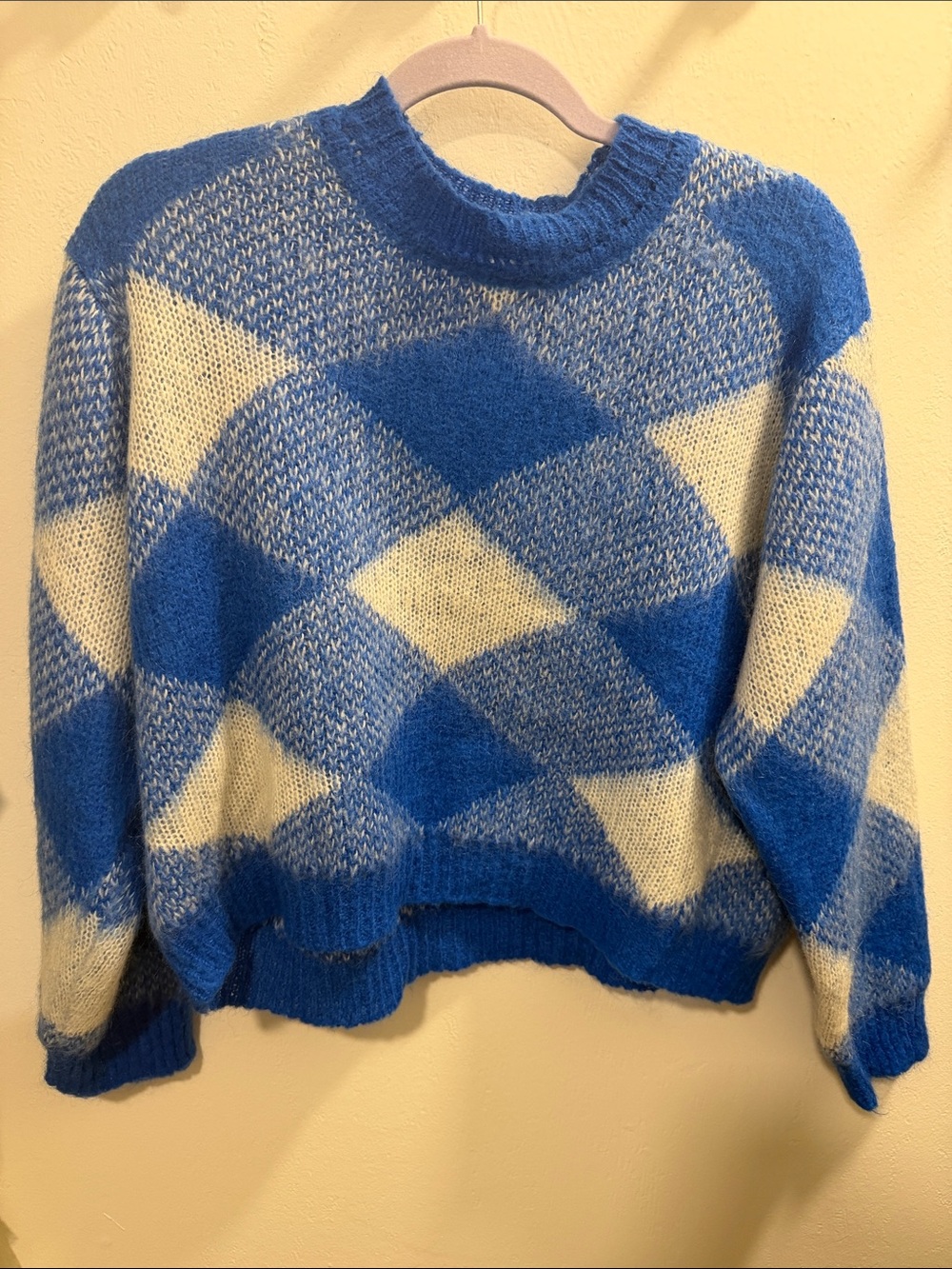 Sandro Blue & Cream Argyle Knit Sweater